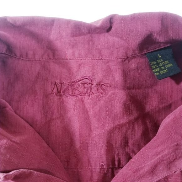 Aureus Maroon Silk Short Sleeve Button Down Shirt - Picture 2 of 5